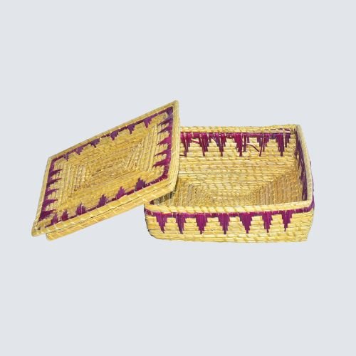 Handwoven Sikki Storage Box – Natural Golden Craft